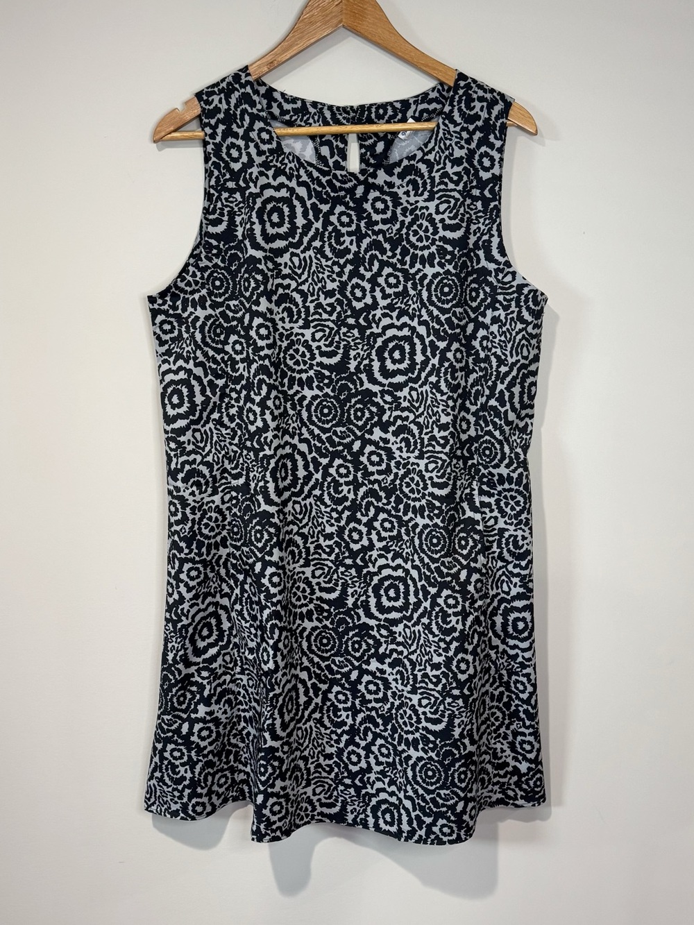 Rip Skirt Hawaii Night Blooms Sleeveless Mini Dress L Black Grey Vacation Beach
